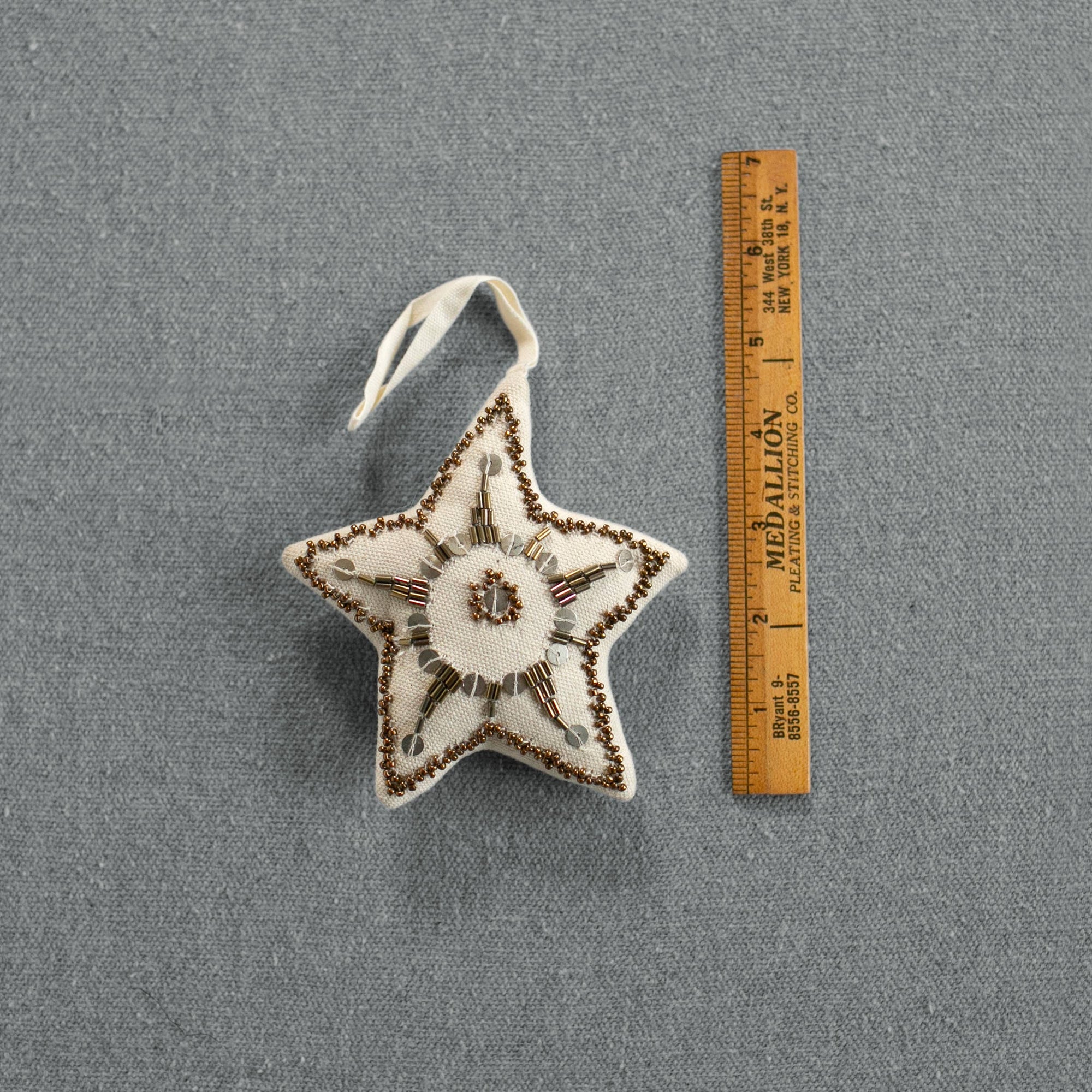 Kansas Star, Natural, Cotton filled Ornament, Embroidered