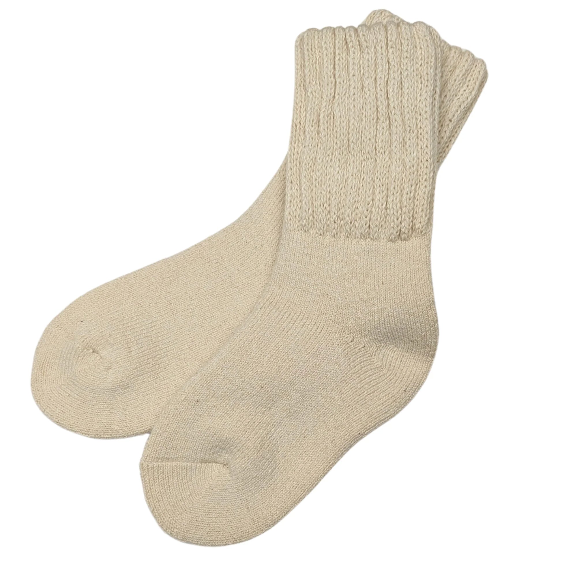 Airy Organic Cotton Ribbed Cuff Crew Socks - CREAM