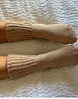 Airy Organic Cotton Ribbed Cuff Crew Socks - LATTE